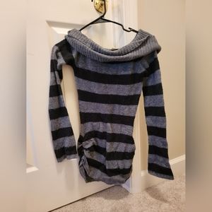 Slouchy shoulder striped sweater dress